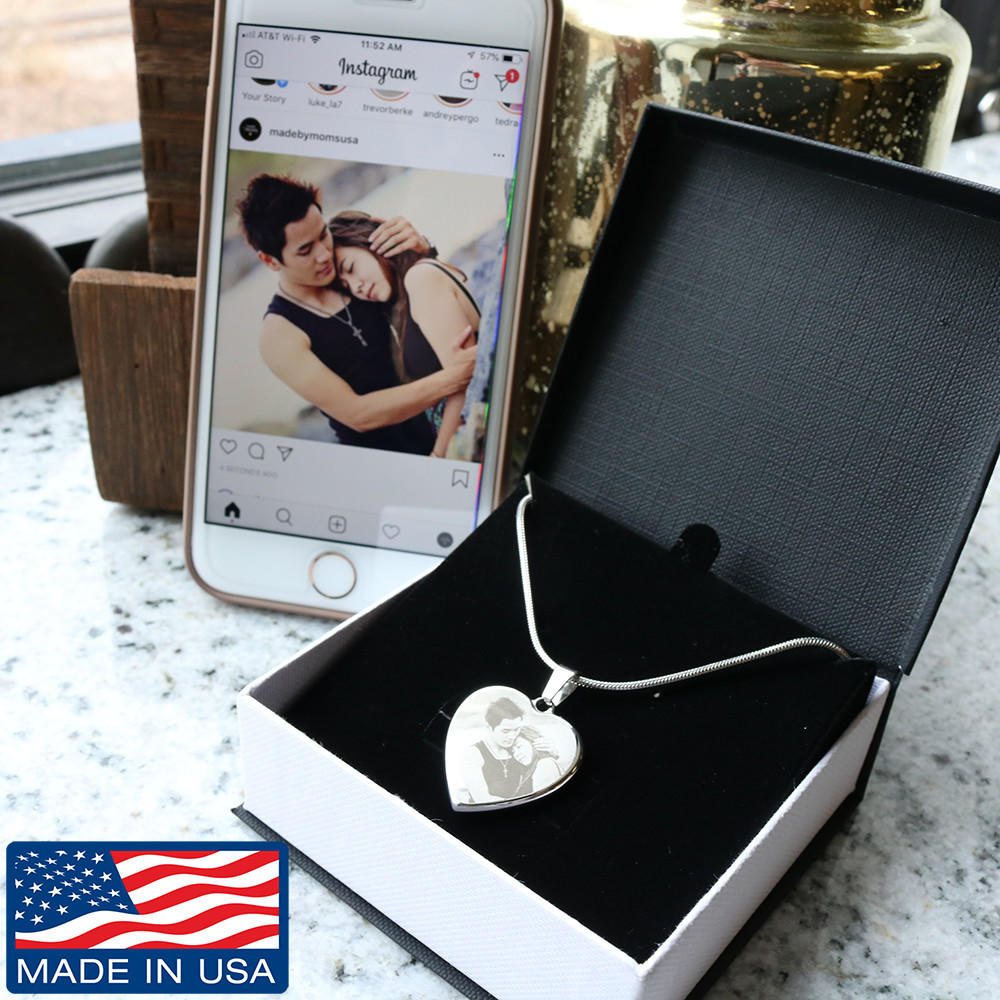Photo Etched Heart Necklace